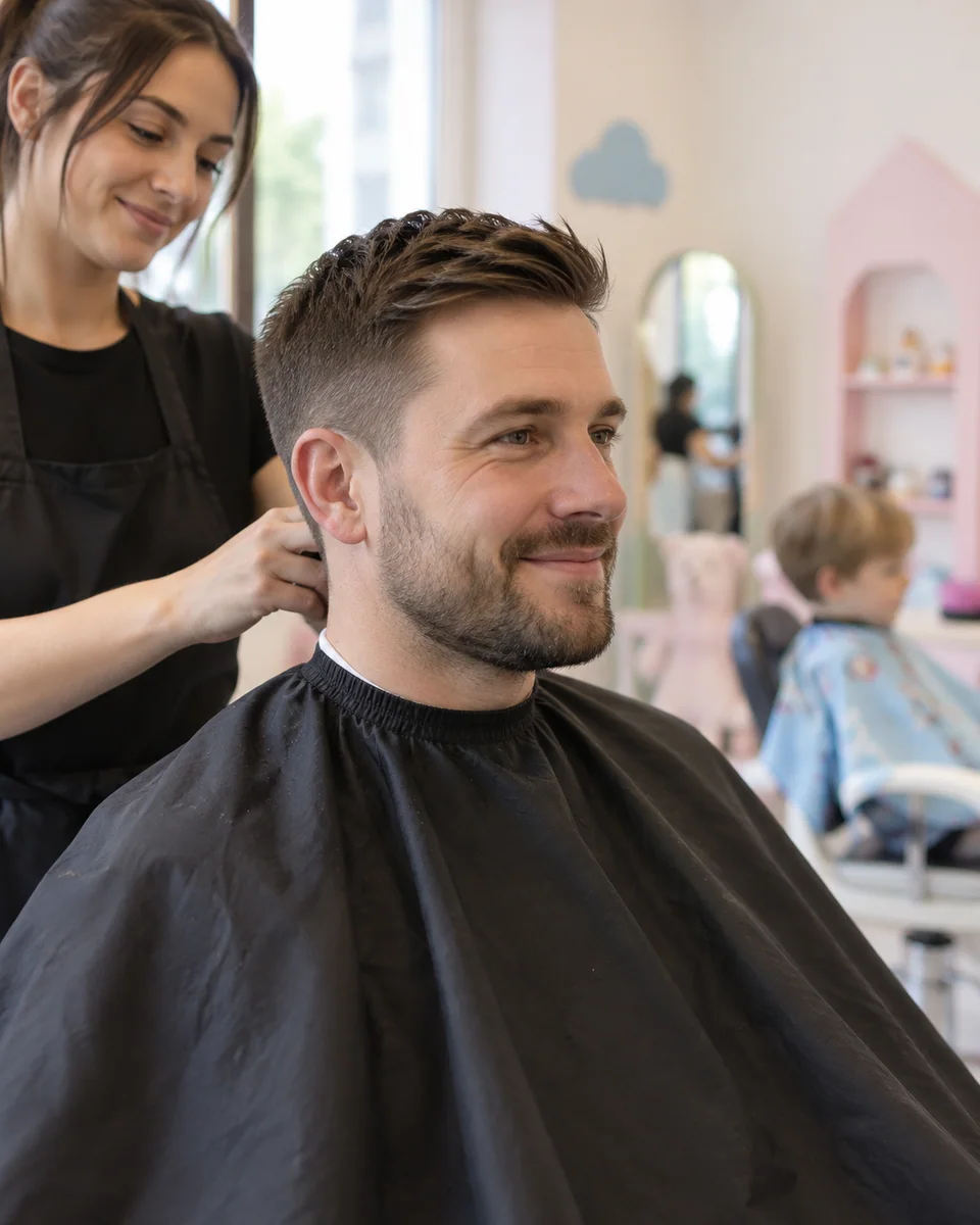 A Haircut for Daddy — illustrative salon photograph